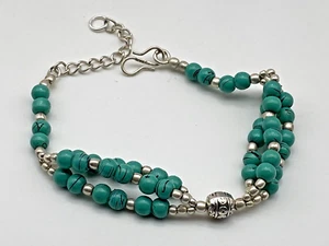 Sterling Silver 925 Bracelet Turquoise Beaded 13.17g - Picture 1 of 8