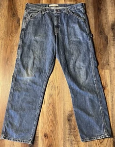 Lee Dungarees Carpenter Jeans Medium Blue Pockets Size 38x32 1K - Picture 1 of 12