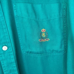 VTG Chaps Ralph Lauren Men's M Green Cotton Crest Button Down Short Sleeve Shirt - Picture 1 of 13
