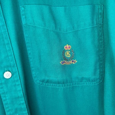 VTG Chaps Ralph Lauren Men's M Green Cotton Crest Button Down Short Sleeve Shirt - Image 1 of 4