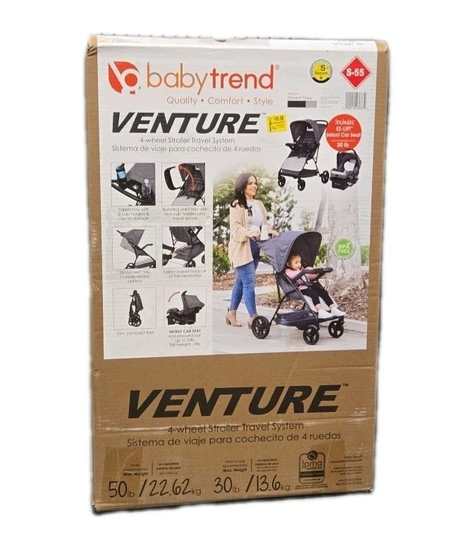 Sistema de Viaje Cochecito Baby Trend Venture 4 Ruedas, Gris Nuevo en Caja Envío Rápido Foto 1 de 1