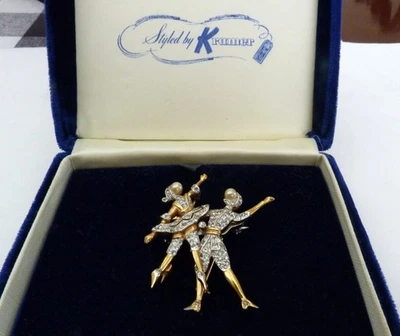 RARE VINTAGE KRAMER DUETTE STYLE 2 PINS MALE FEMALE BALLET DANCERS IN ORIG BOX - Image 1 of 4