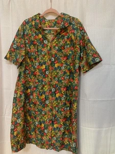 Green Floral Vintage Womens Nightgown Duster Buttons - Picture 1 of 6