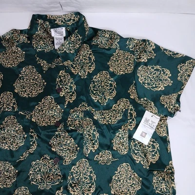 Morgan Taylor Intimates Satin Sleep Shirt Size Small Green/Gold NWT - Image 1 of 4