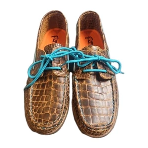 Ferrini Women’s Brown Crocodile Print Leather Loafers Sz 9B Lace Up Comfort Shoe - Picture 1 of 9