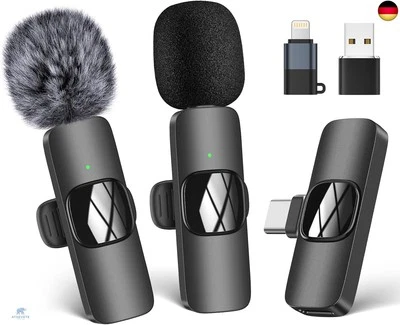 HMKCH Kabelloses Lavalier Mikrofon für Handy/iPhone/Computer, Wireless USB C