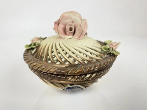 Vintage Visconti Mollica Capodimonte Porzellan Blumenkorb Schmuckschatulle Italien - Bild 1 von 7