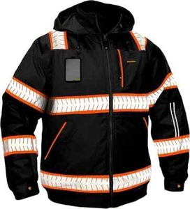 KwikSafety Medium HiVis Reflective Safety Bomber Work Jacket Black Orange - Picture 1 of 4