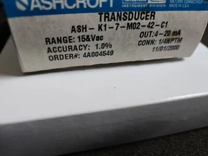 ASHCROFT ASH-K1-7-M02-42-C1 TRANSDUCER 3000PSIG, 4-20MA, 1/4'' NPTM, 1.0% - Picture 1 of 4