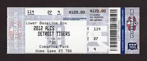 2012 ALCS New York Yankees @ Detroit Tigers Juego en casa #3 Boleto completo como nuevo - Imagen 1 de 3