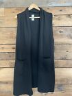Womens Time And Try Long Sleeveless Open Cardigan Sz M Black