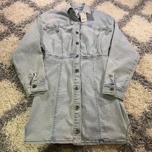 NWT Free people women’s Size 4 denim dress button up with pockets - Picture 1 of 8