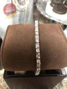Platinum 7.5” Tennis Bracelet 20 Brilliant Round & 20 Baguette Diamond = 3.5 tcw - Picture 1 of 13