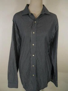 Beautiful Men's 17.5 34/35 Tommy Hilfiger Slim Fit Blue Striped Long Sleeve Butt - Picture 1 of 4