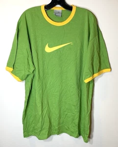Camiseta Nike Ringer Para Hombre Grande Swoosh Verde Amarillo Y2K Etiqueta Plateada De Colección - Imagen 1 de 7