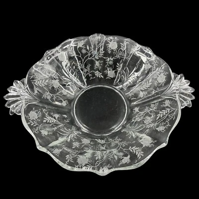 Vintage Fostoria Chintz Handled Serving Bowl Elegant Etched Baroque 2496 8 1/2" - Image 1 of 4
