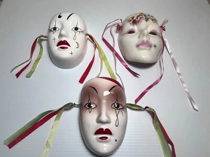 VINTAGE LOT 3 PORCELAIN FACE MASKS WALL HANGINGS PRICE PRODUCTS - Imagen 1 de 15