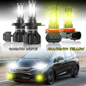 4x LED Headlight High/Low + Fog Bulbs For Honda Fit 2006-2019 2020 White/Yellow - Picture 1 of 16