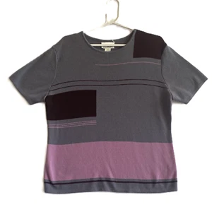 Liz Jordan Knit Top Sz M 12 Short Sleeve, Colour Block Geometric Chic Minimalist - Picture 1 of 9