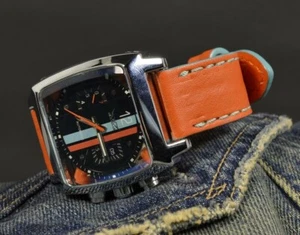 CORREA RELOJ 22 20 18 NARANJA GENUINO CUERO RACING LE MANS GULF MA STRAP - Imagen 1 de 12