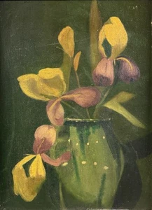 Pintura al óleo americana de mediados del siglo XX, bodegón floral - lirios - Imagen 1 de 10