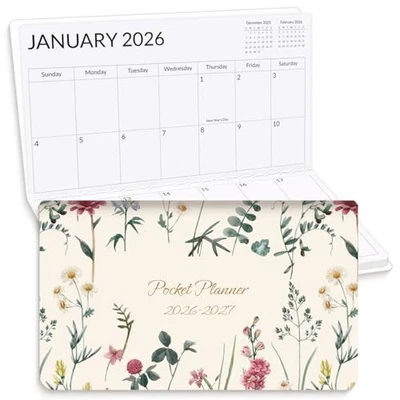  Calendario de Bolsillo 2026-2027 para Monedero, Planificador de Bolsillo 24 Meses con Flores Silvestres Foto 1 de 4