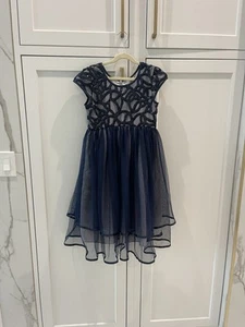 Pastourelle by Pippa and Julie Girls Navy Formal Dress  Size 12 EUC Sequin Flowy - Picture 1 of 10