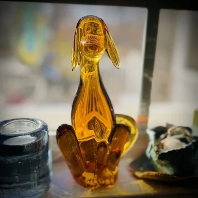 Perro ámbar vidrio vikingo vintage 9" mediados de siglo moderno Foto 1 de 4