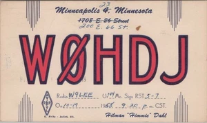 amateur ham radio QSL postcard W0HDJ Hilman Dahl 1958 Minneapolis Minnesota - Bild 1 von 1