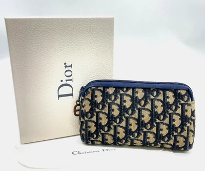 Auténtica bolsa de cosméticos/multiusos Christian Dior Trotter de lona azul marino con B NS120208 Foto 1 de 4