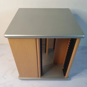Wood Rotating Silver Top & Base 68 CD/Computer Disc Storage Desk Rack Carousel - Picture 1 of 15