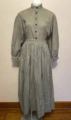 Handmade Civil War Reenactment Day Dress 2 Pc Skirt Top Check Black Tan Large - Image 1 of 4