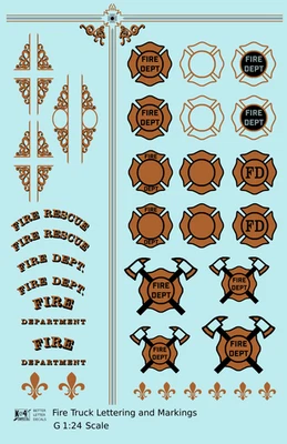 K4 G 1:24 Scale Decals Fire Engine Truck Markings Bronze, Silver and Black - Image 1 of 4