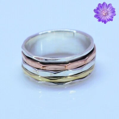 Two Tone Spinner Ring 925 Sterling Silver Handmade Jewelry Ring Gift For Her - Image 1 of 4