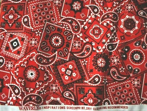 BANDANA RED BLACK WHITE PRINT WAVERLY  100% COTTON FABRIC   26X44 INCHES - Picture 1 of 3