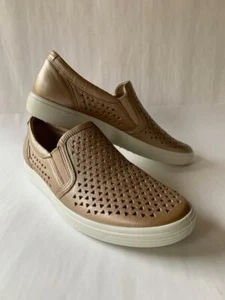 ECCO Metallic Champagne Laser Cut Leather Fashion Walking Sneaks NWB Sz EU 42 M - Picture 1 of 10
