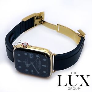 20mm Rubber Band 18K Gold ROLEX Deployment buckle 44MM Apple Watch - Band ONLY