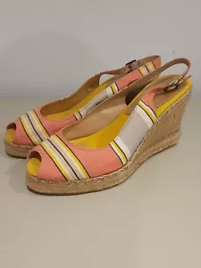 penelope chilvers Cotton espadrilles Wedges Leather Lined Size 7 EU 40 Striped - Picture 1 of 8