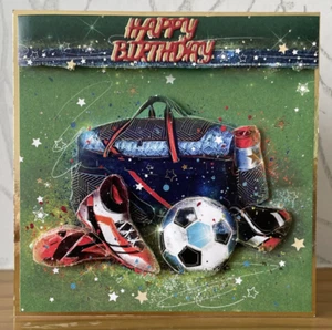 Handmade 5"x5" Football Soccer Themed Card "Happy Birthday" - Picture 1 of 4