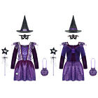 Kids Girls Witch Costume Halloween Fairy Tale Tulle Dress with Hat and Bag Sets