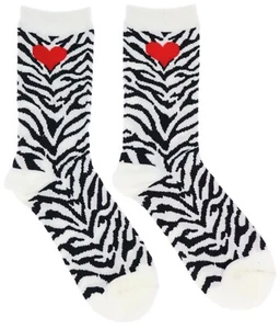 K. Bell Women's Crew Socks Wild Love Red Heart Classic Zebra Print Size 9-11 - Picture 1 of 4