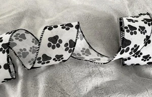PAWS PRINT pet paw bone animal cat dog - Luxury Wire Edged Ribbon * NEW * 1.5m - Picture 1 of 3