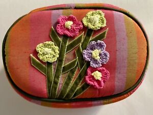 Goody Goody California Travel Box Silk Velvet Bag Pink Green Flowers Leather