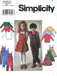 Simplicity Pattern 7352 UNISEX Childs Pinafore Top & Overalls Sizes 5 6 6X UNCUT - Picture 1 of 2