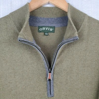 Suéter ORVIS Talla Grande 1/4 Cremallera Algodón Seda Cachemira OD Cuarto Verde Ejército Foto 1 de 4