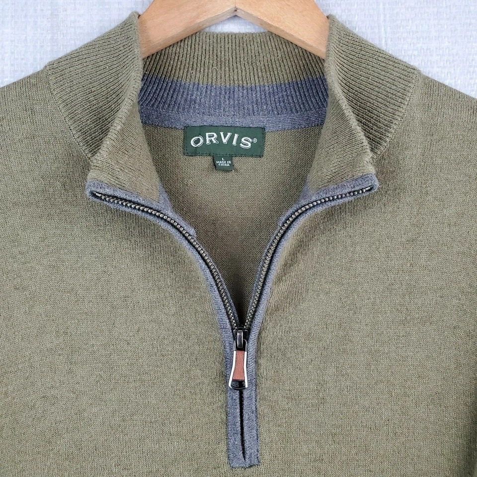 Suéter ORVIS Talla Grande 1/4 Cremallera Algodón Seda Cachemira OD Cuarto Verde Ejército Foto 1 de 4