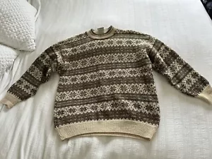 The Sweater Shop Vintage 1980s Men’s Jumper Size XL Ivory Brown Fair Isle Wool - Picture 1 of 16