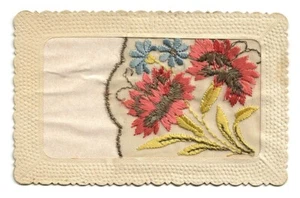 Postkarte Blumen Echtstickerei Frankreich 1948 - Bild 1 von 2