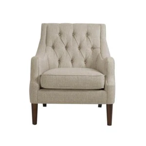Madison Park Accent Chair 33.5" H X 29.25" W, Wood Frame Beige Button Tufted - Picture 1 of 7