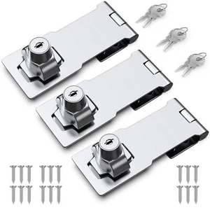 Keyed Hasp Locks 4 Inch 3 Pack Twist Knob Cabinet Locks Silver Drawer - Picture 1 of 6